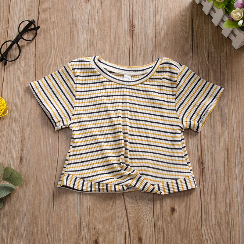 Striped Short-sleeve Knot Front Tee